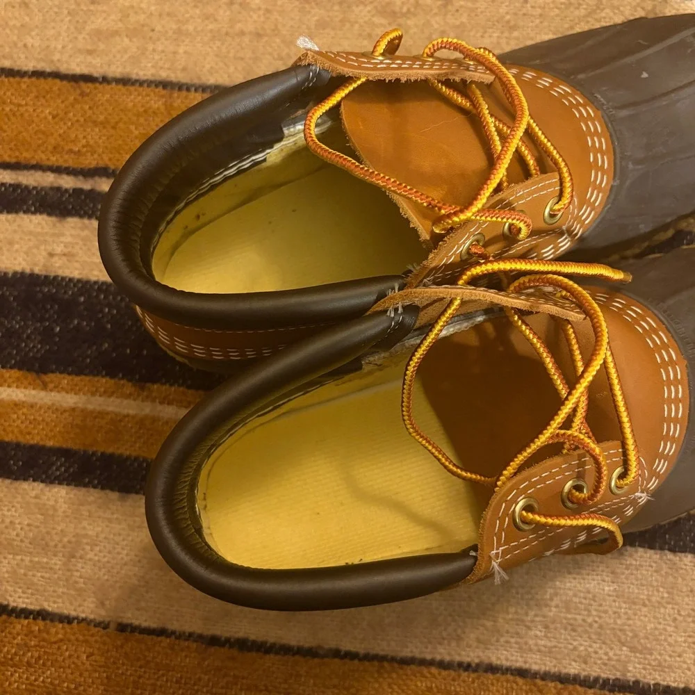 L.L. Bean Rubber Moc Duck Boots 8M Brown Tan Leather Waterproof Made in USA